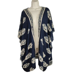 Hipster Row Blue Tan Open Front Jacket Kimono Cover Up Women Size XL FLAW